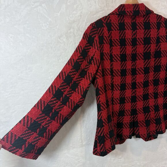 Coldwater Creek Jacket Blazer Houndstooth Chenille Red Black Plaid 20 - Picture 11 of 11